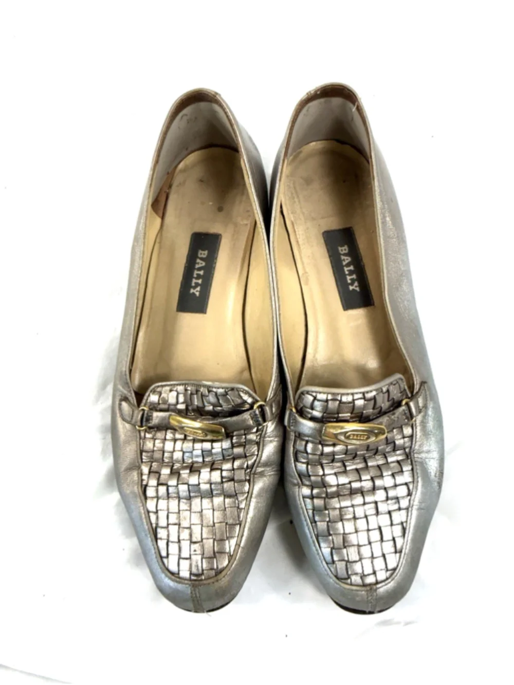 Bally Leather PEWTER Woven Classic Loafers Basketweave Vanessa SZ 6.5 C